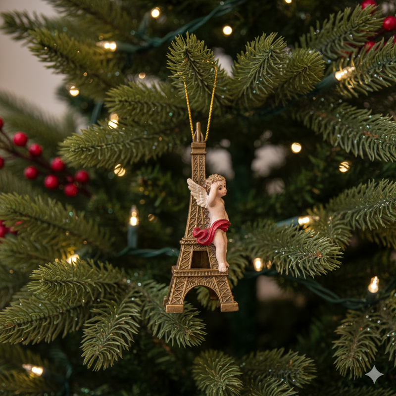 Suspension Tour Eiffel ange de Noël en résine