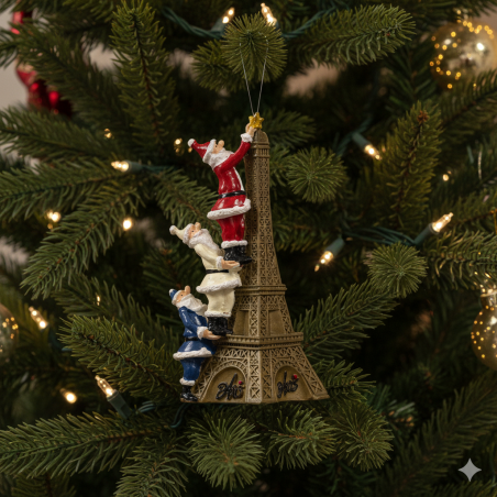 Suspension Tour Eiffel Paris Pères Noël en résine