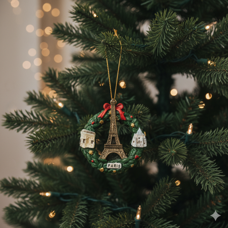Resin Paris Christmas Wreath with Eiffel Tower