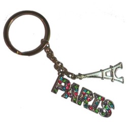 Paris rhinestone key ring - rainbow