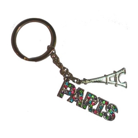 Paris rhinestone key ring - rainbow