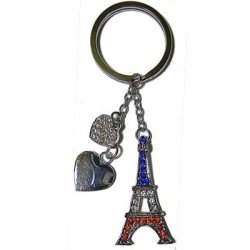 Eiffel Tower hearts key ring - blue white red