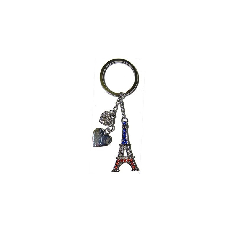 Eiffel Tower hearts key ring - blue white red