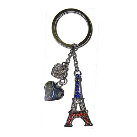 Eiffel Tower hearts key ring - blue white red Eiffel Tower hearts key ring - blue white red