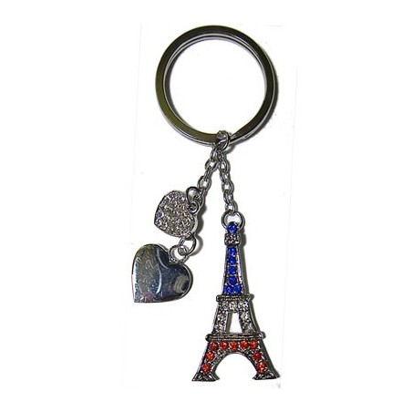 Eiffel Tower hearts key ring - blue white red